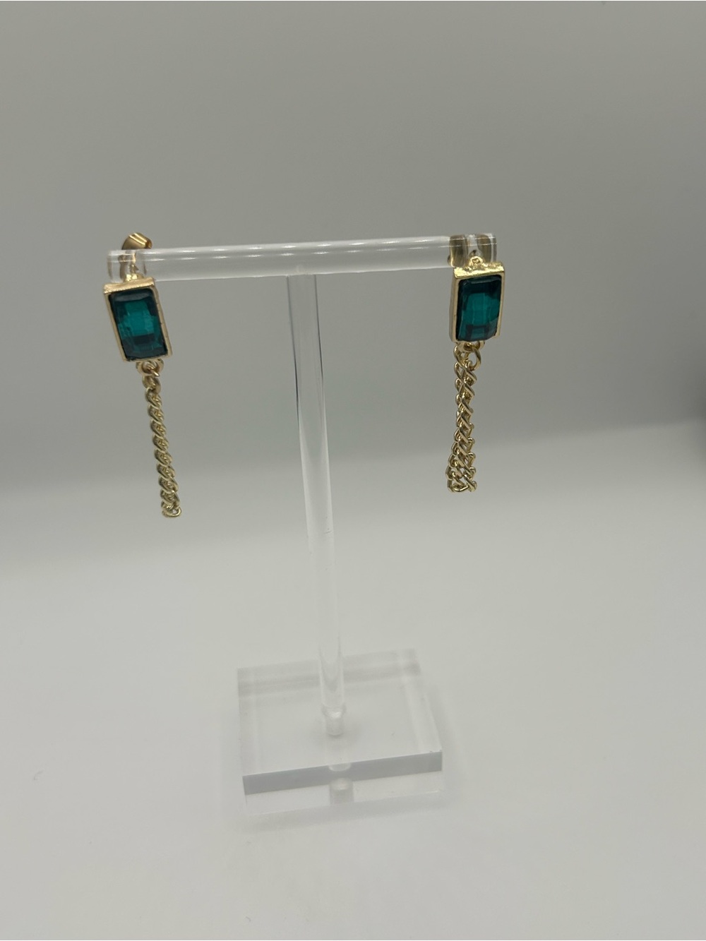 Gold-Tone Drop Earrings with Teal Rectangular Stones